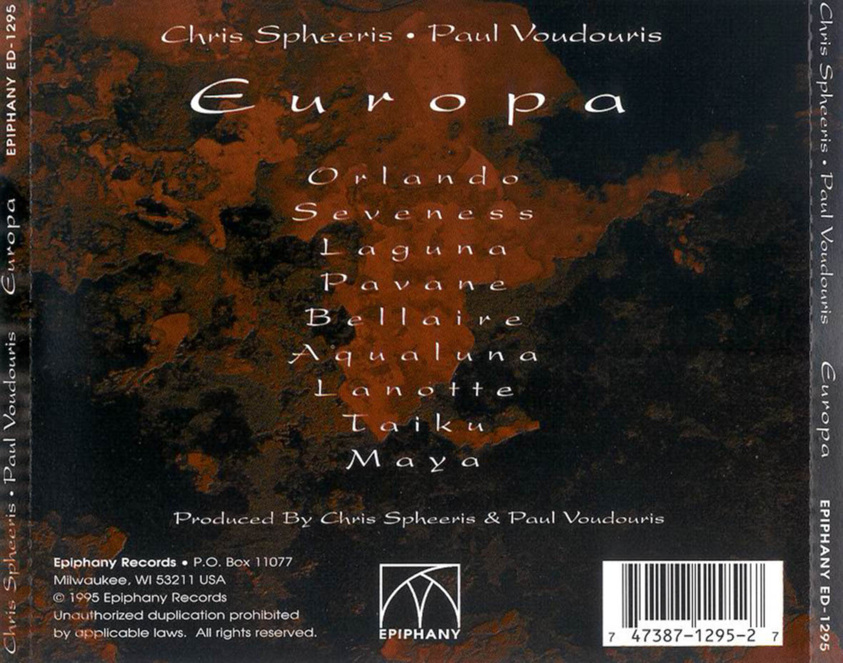 Cartula Trasera de Chris Spheeris Y Paul Voudouris - Europa