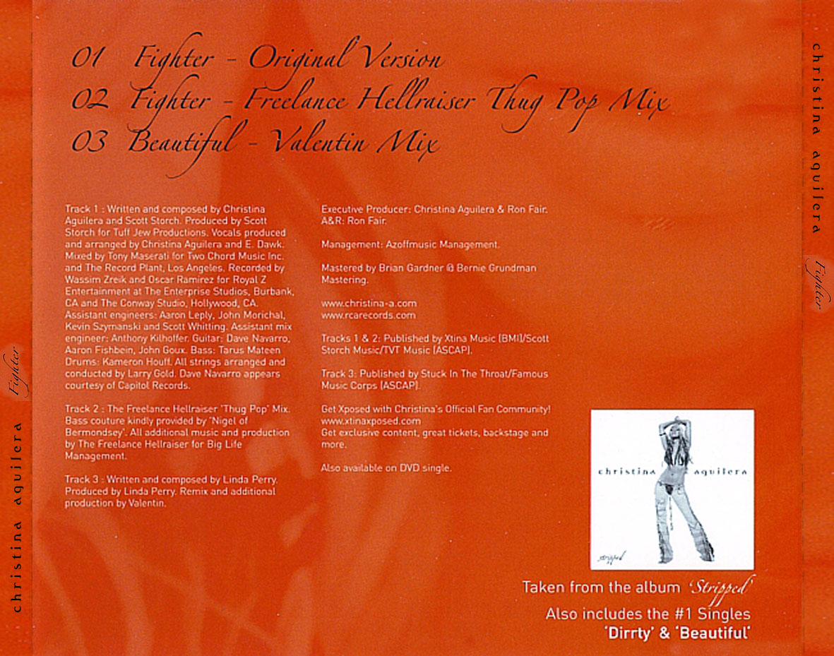 Cartula Trasera de Christina Aguilera - Fighter (Cd Single)