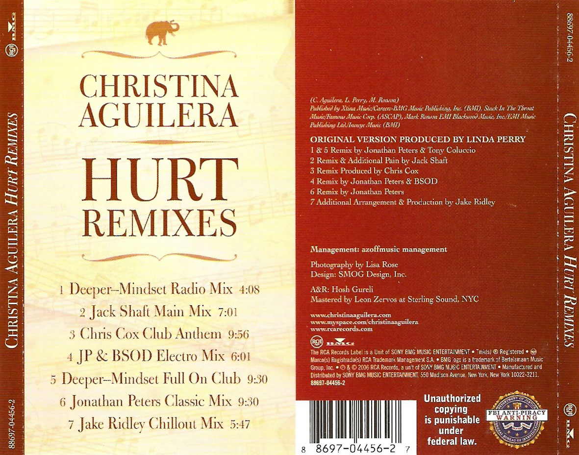 Cartula Trasera de Christina Aguilera - Hurt (Re-Mixes) (Ep)