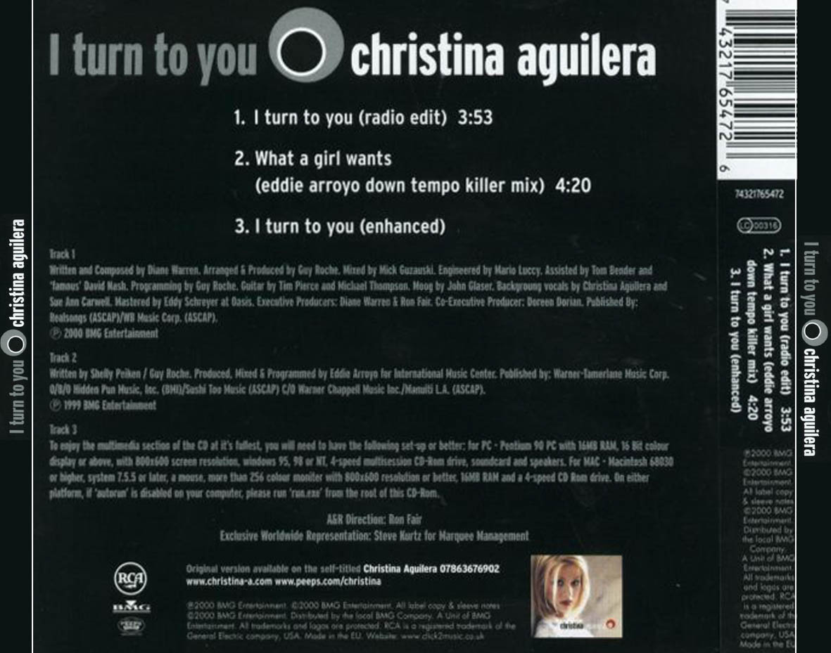 Cartula Trasera de Christina Aguilera - I Turn To You (Cd Single)