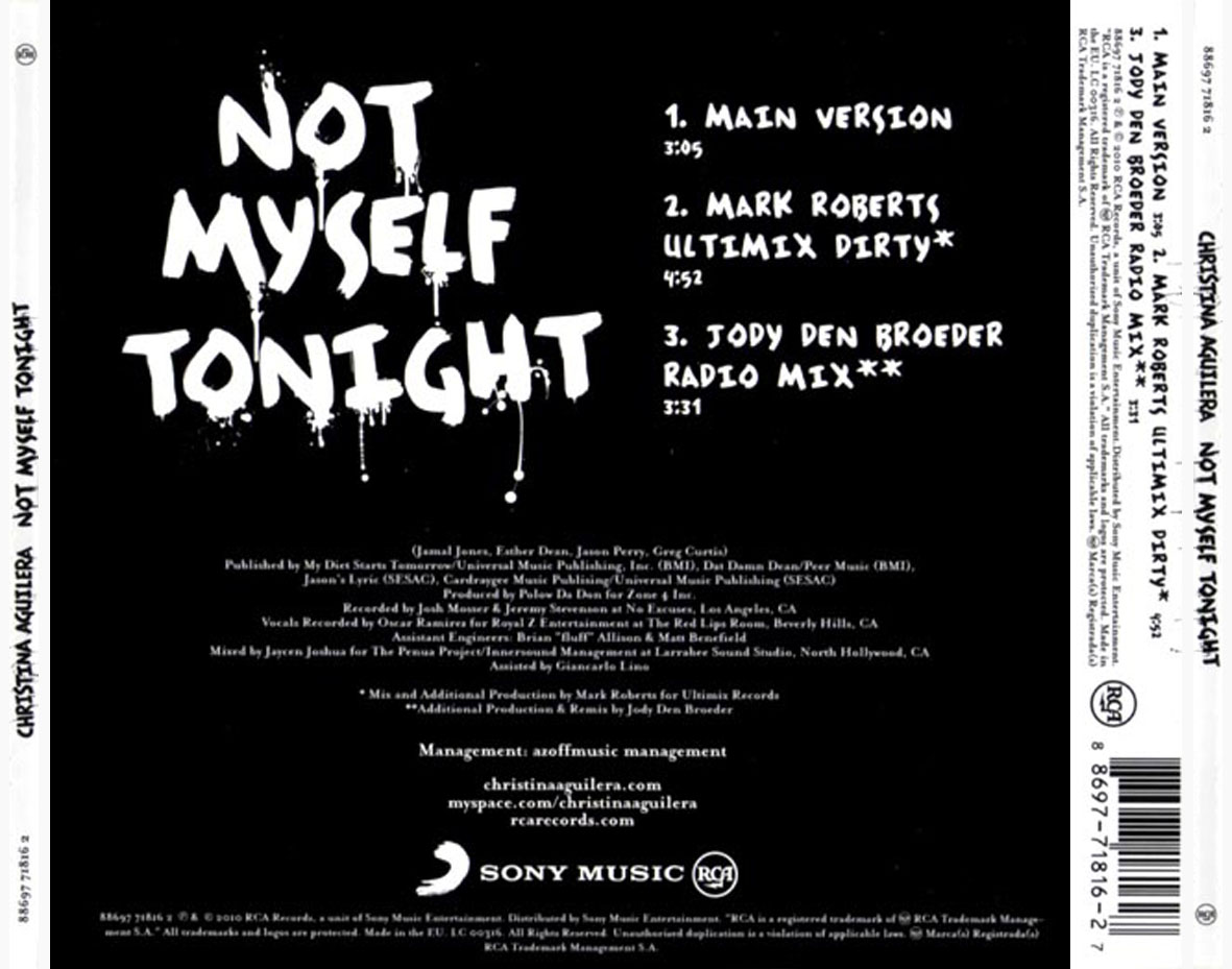 Cartula Trasera de Christina Aguilera - Not Myself Tonight (Cd Single)