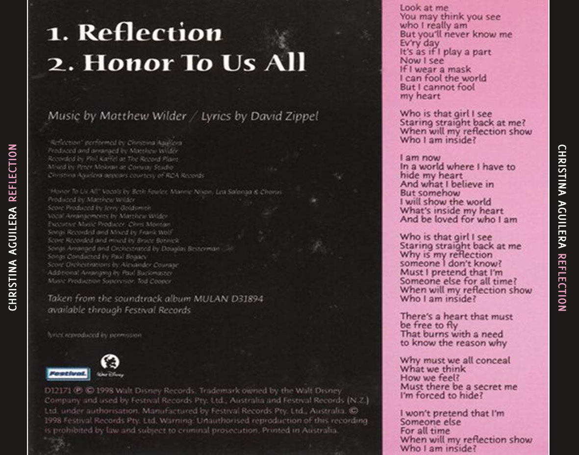 Cartula Trasera de Christina Aguilera - Reflection (Cd Single)