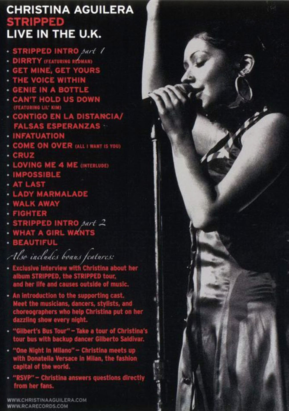Cartula Interior Frontal de Christina Aguilera - Stripped Live In The Uk (Dvd)