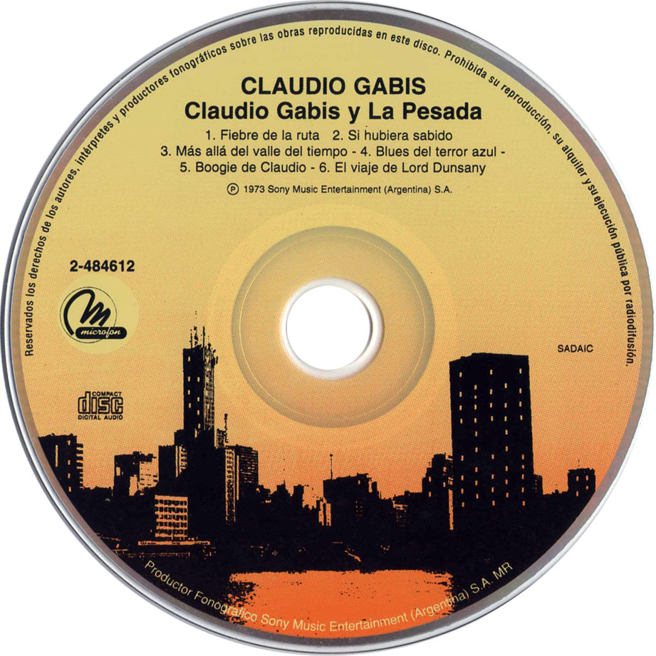 Cartula Cd de Claudio Gabis - Claudio Gabis Y La Pesada