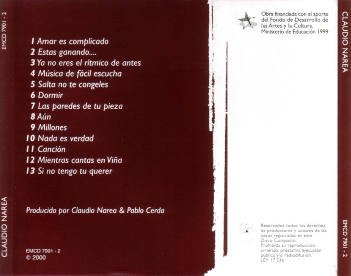 Carátula Trasera de Claudio Narea - Claudio Narea