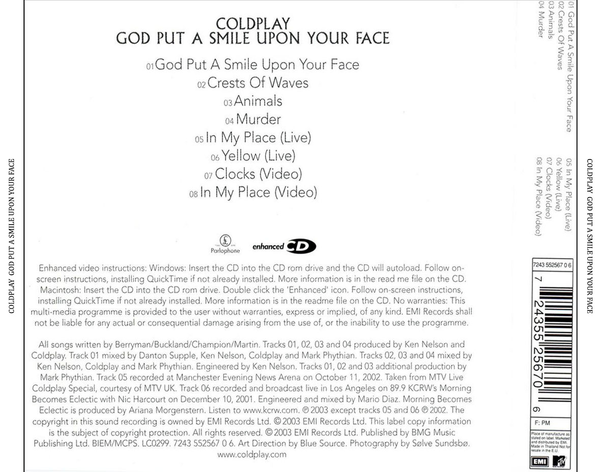 Cartula Trasera de Coldplay - God Put A Smile Upon Your Face (Cd Single)