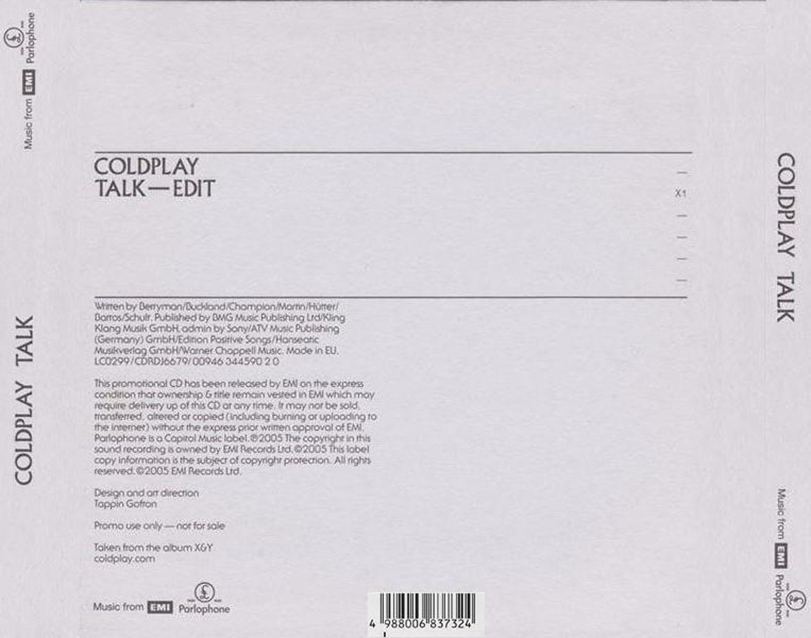 Cartula Trasera de Coldplay - Talk (Cd Single)