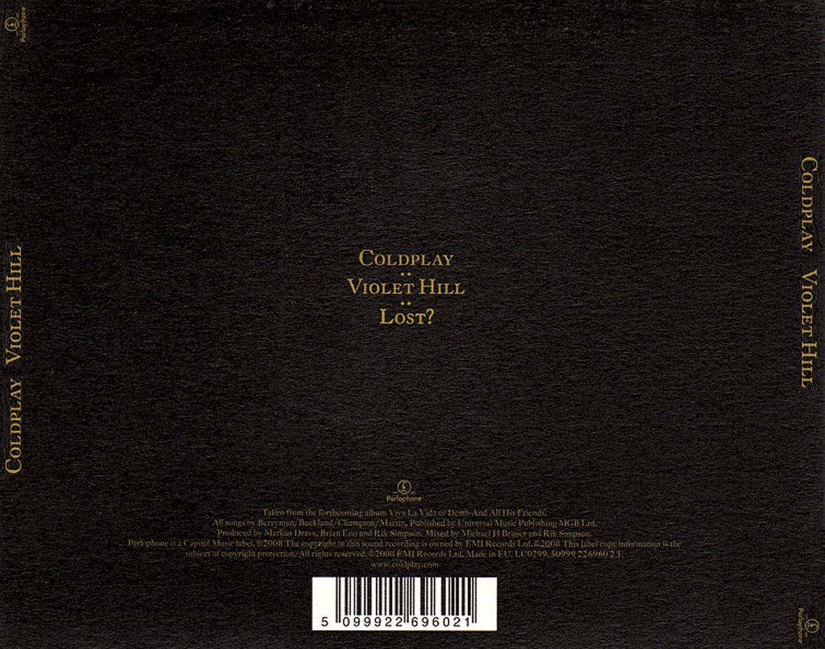 Cartula Trasera de Coldplay - Violet Hill (Cd Single)