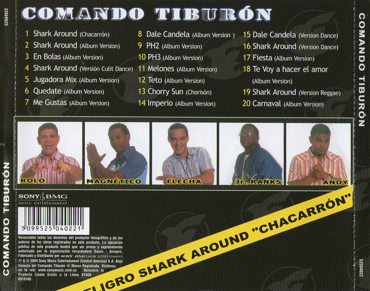 Cartula Trasera de Comando Tiburon - Peligro Shark Around Chacarron