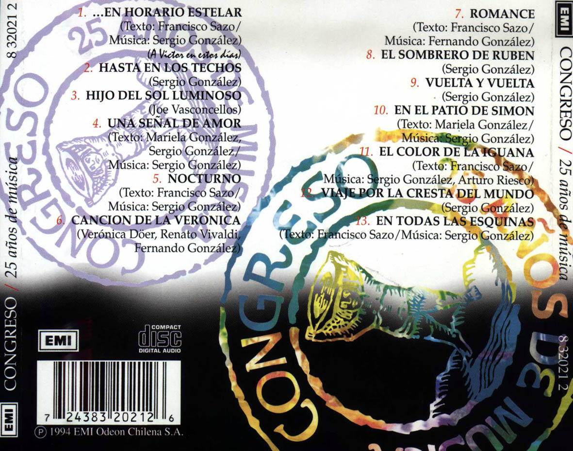 Carátula Trasera de Congreso - 25 Años De Musica