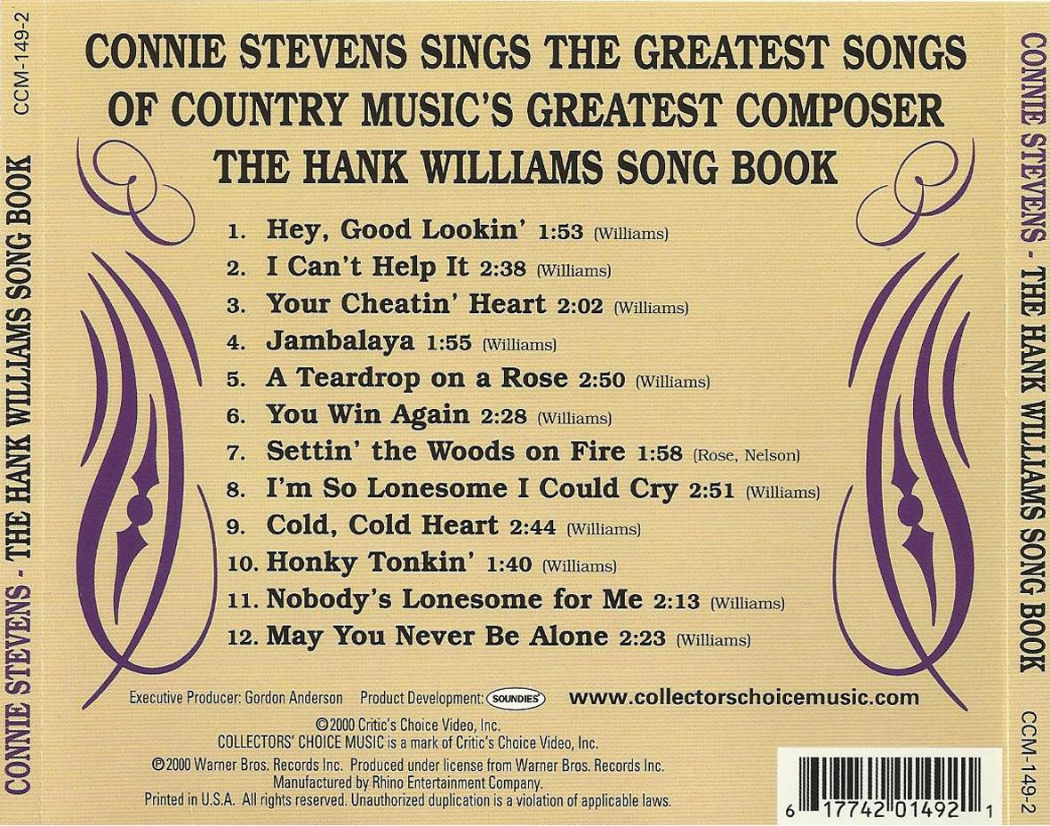 Cartula Trasera de Connie Stevens - The Hank Williams Song Book