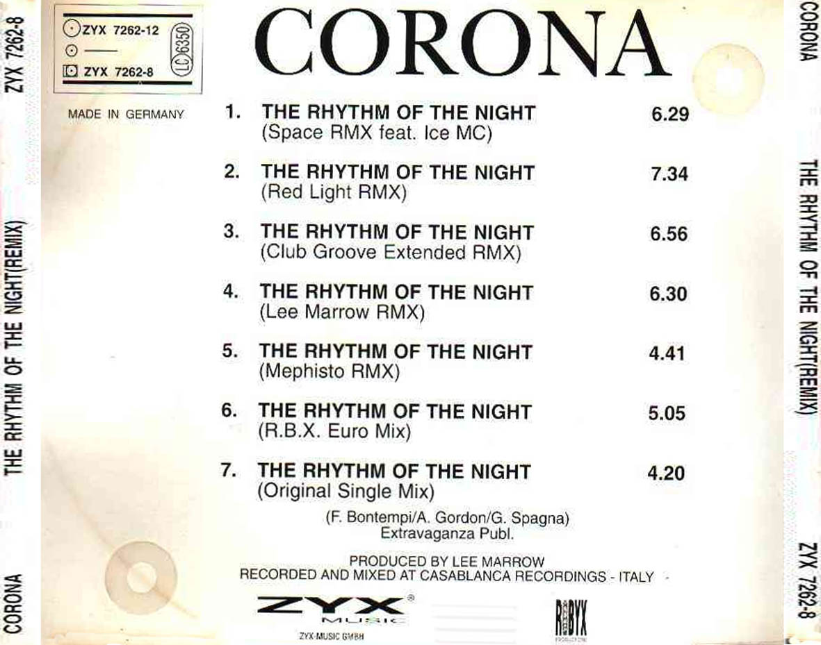 Cartula Trasera de Corona - The Rhythm Of The Night (Remix) (Cd Sinlge)