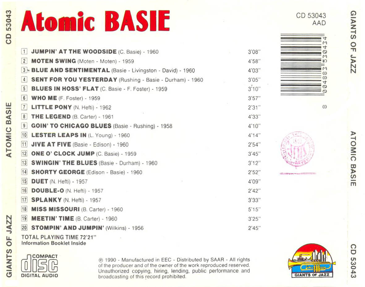 Cartula Trasera de Count Basie - Atomic Basie