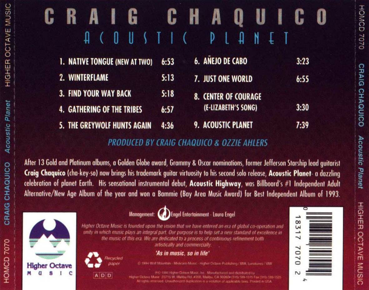 Cartula Trasera de Craig Chaquico - Acoustic Planet