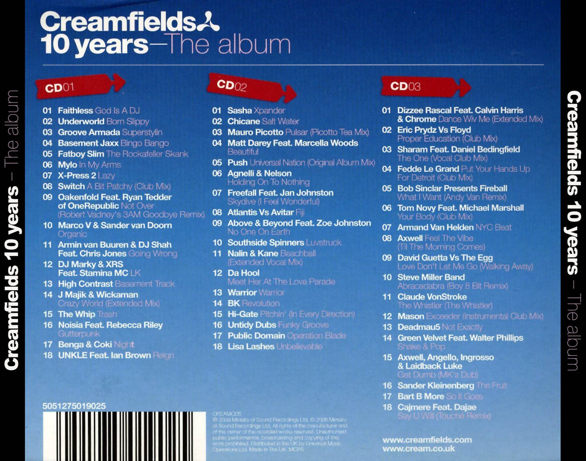 Cartula Trasera de Creamfields 10 Years - The Album