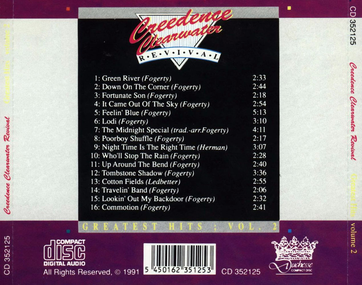 Cartula Trasera de Creedence Clearwater Revival - Greatest Hits Volume 2