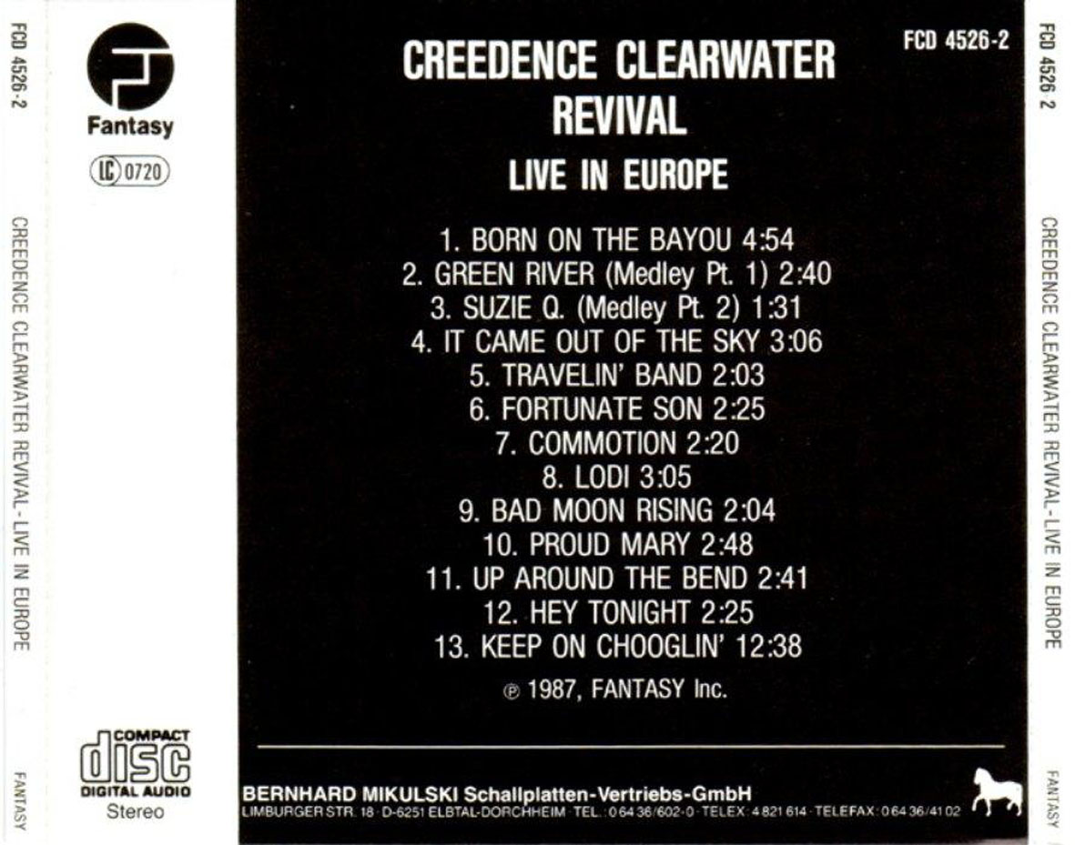 Cartula Trasera de Creedence Clearwater Revival - Live In Europe