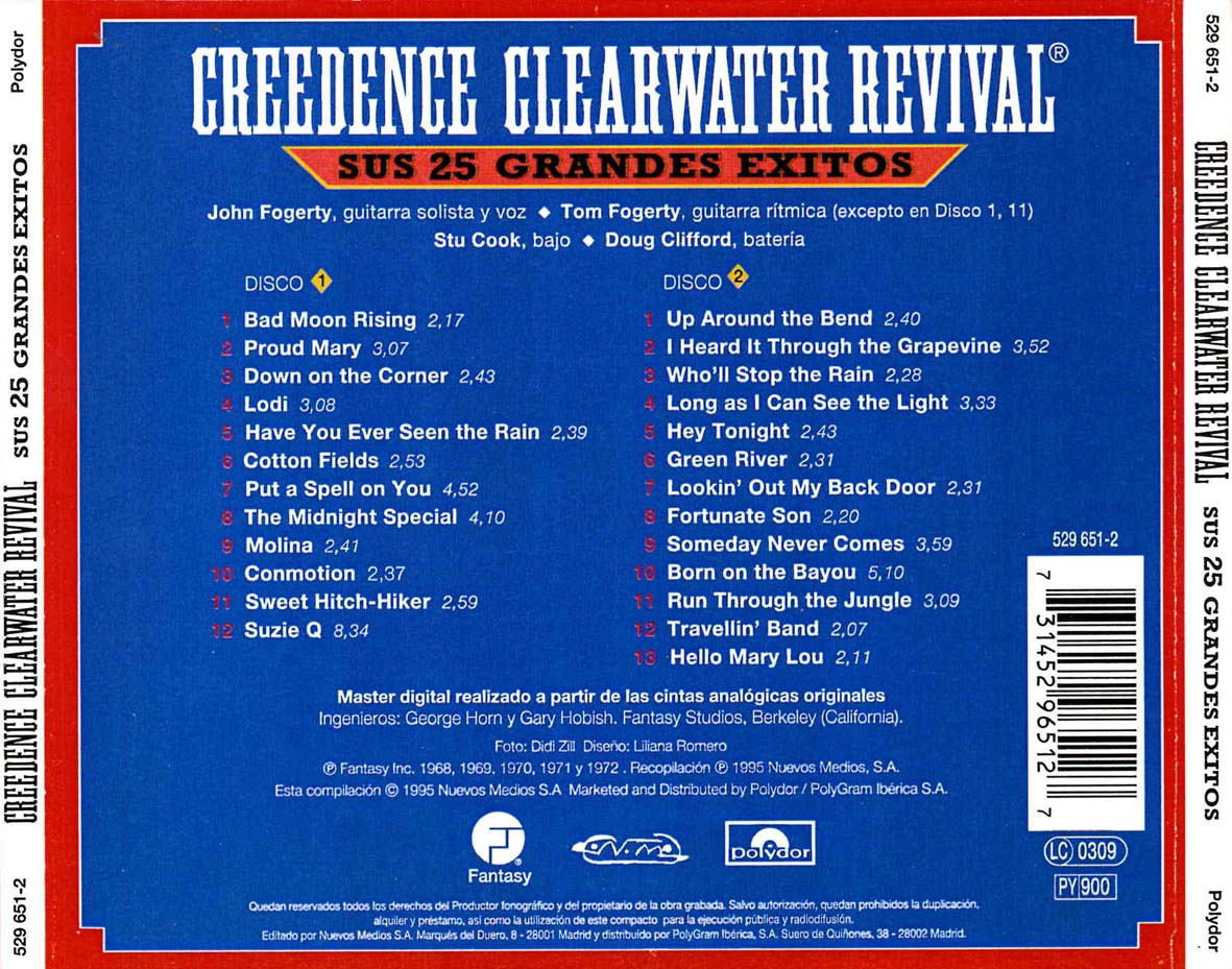 Cartula Trasera de Creedence Clearwater Revival - Sus 25 Grandes Exitos