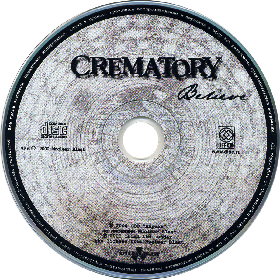 Cartula Cd de Crematory - Believe