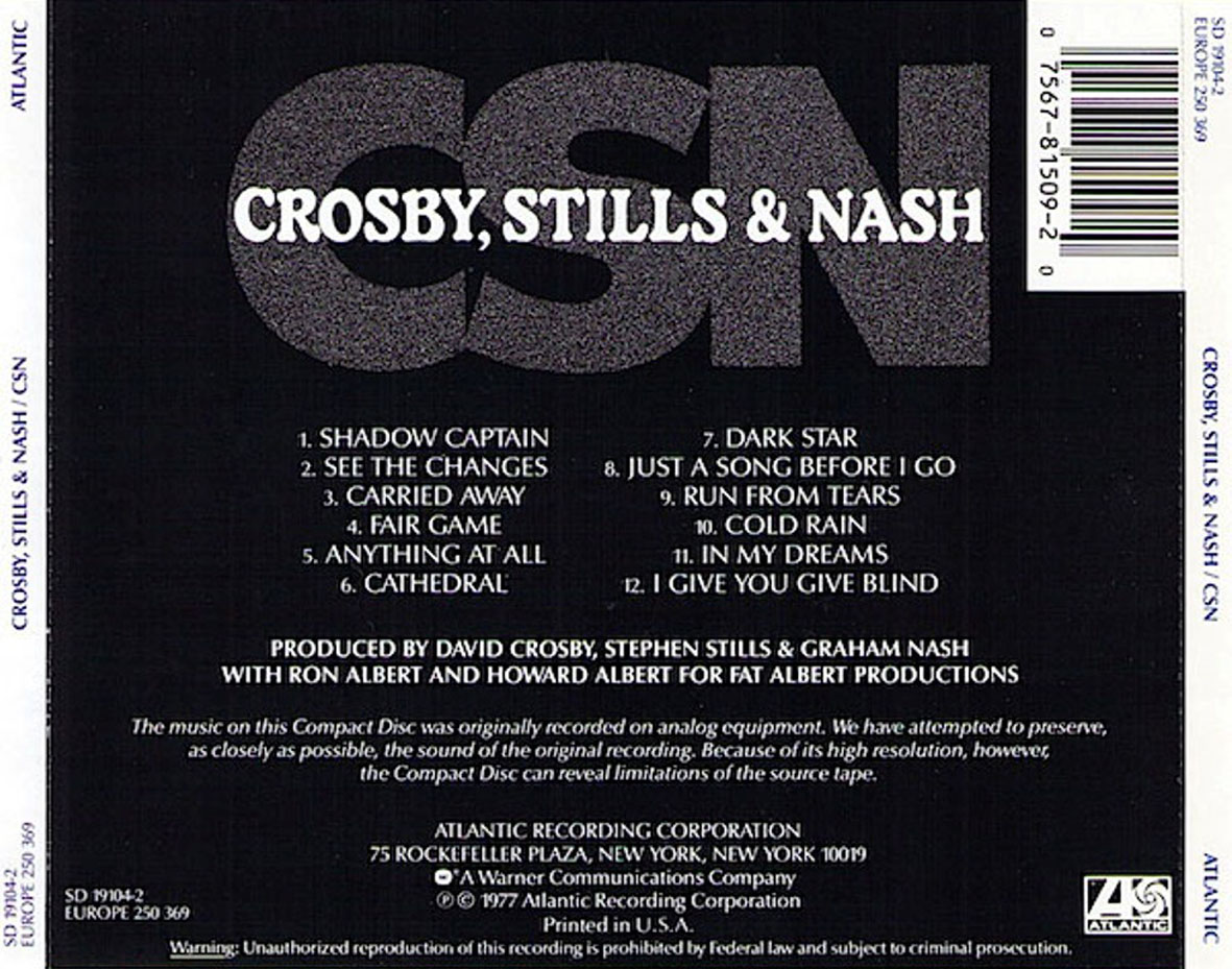 Carátula Trasera de Crosby, Stills & Nash - Csn