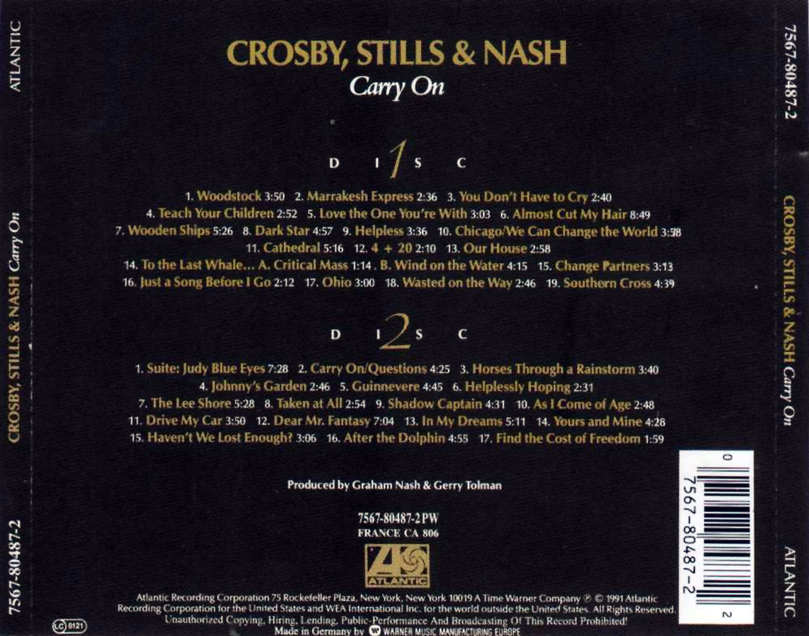 Carátula Trasera de Crosby, Stills & Nash - Carry On