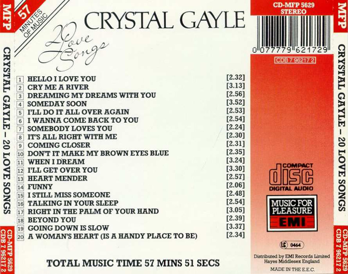 Cartula Trasera de Crystal Gayle - 20 Love Songs