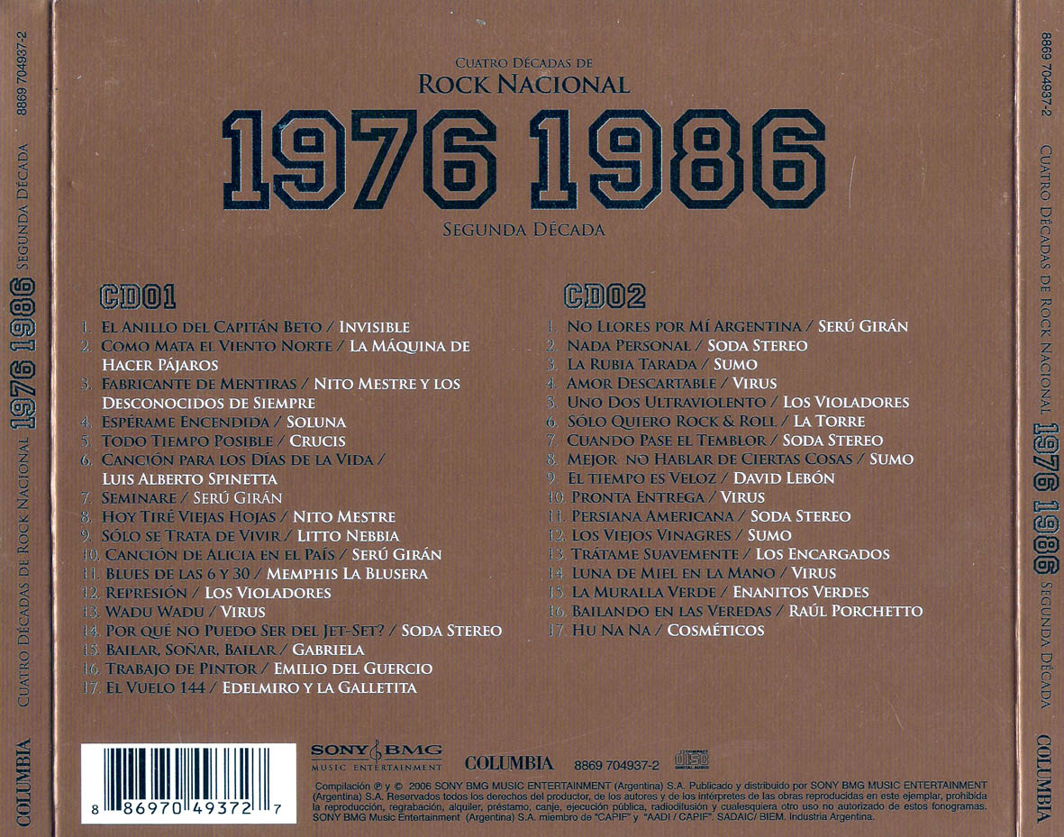 Cartula Trasera de Cuatro Decadas De Rock Nacional 1976-1986 Segunda Decada