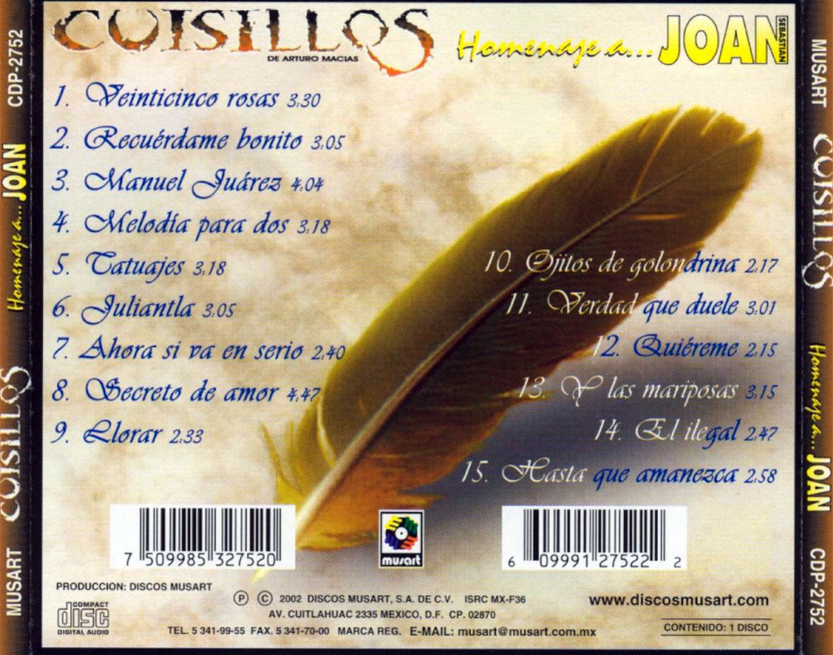 Cartula Trasera de Cuisillos - Homenaje A Joan Sebastian