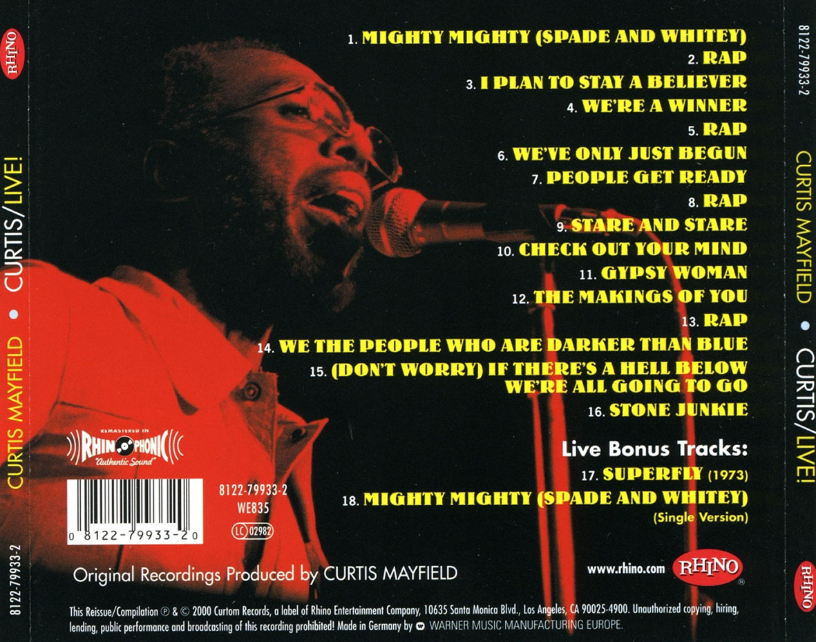 Cartula Trasera de Curtis Mayfield - Curtis / Live! (2000)