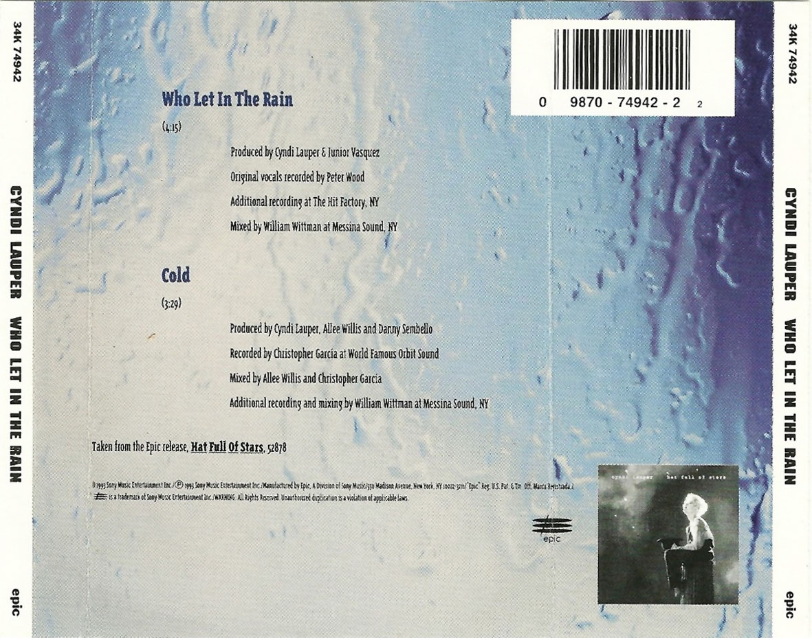 Cartula Trasera de Cyndi Lauper - Who Let In The Rain (Cd Single)