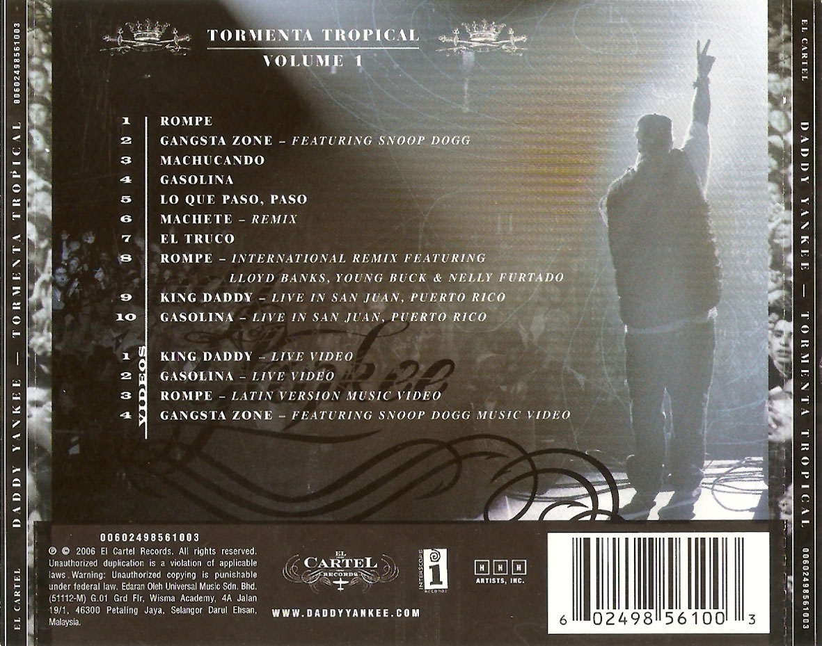 Cartula Trasera de Daddy Yankee - Tormenta Tropical Volume 1