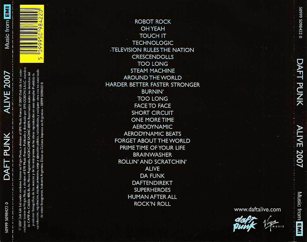 Cartula Trasera de Daft Punk - Alive 2007