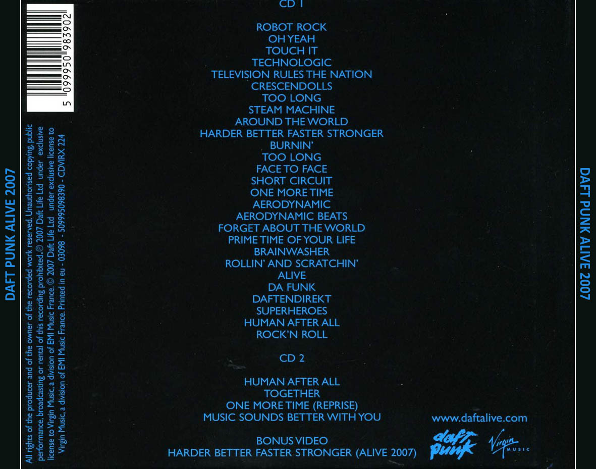 Cartula Trasera de Daft Punk - Alive 2007 (Deluxe Edition)