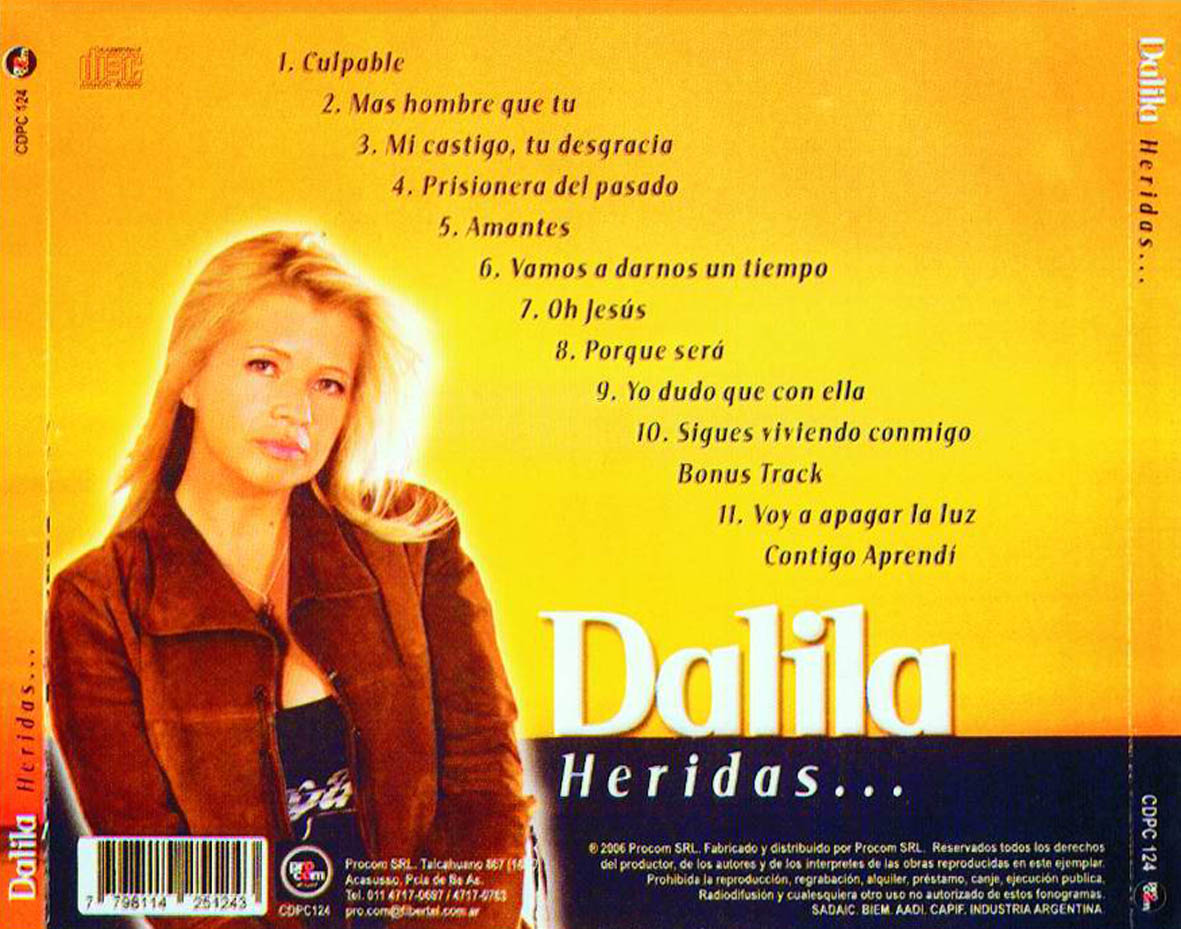 Cartula Trasera de Dalila - Heridas...