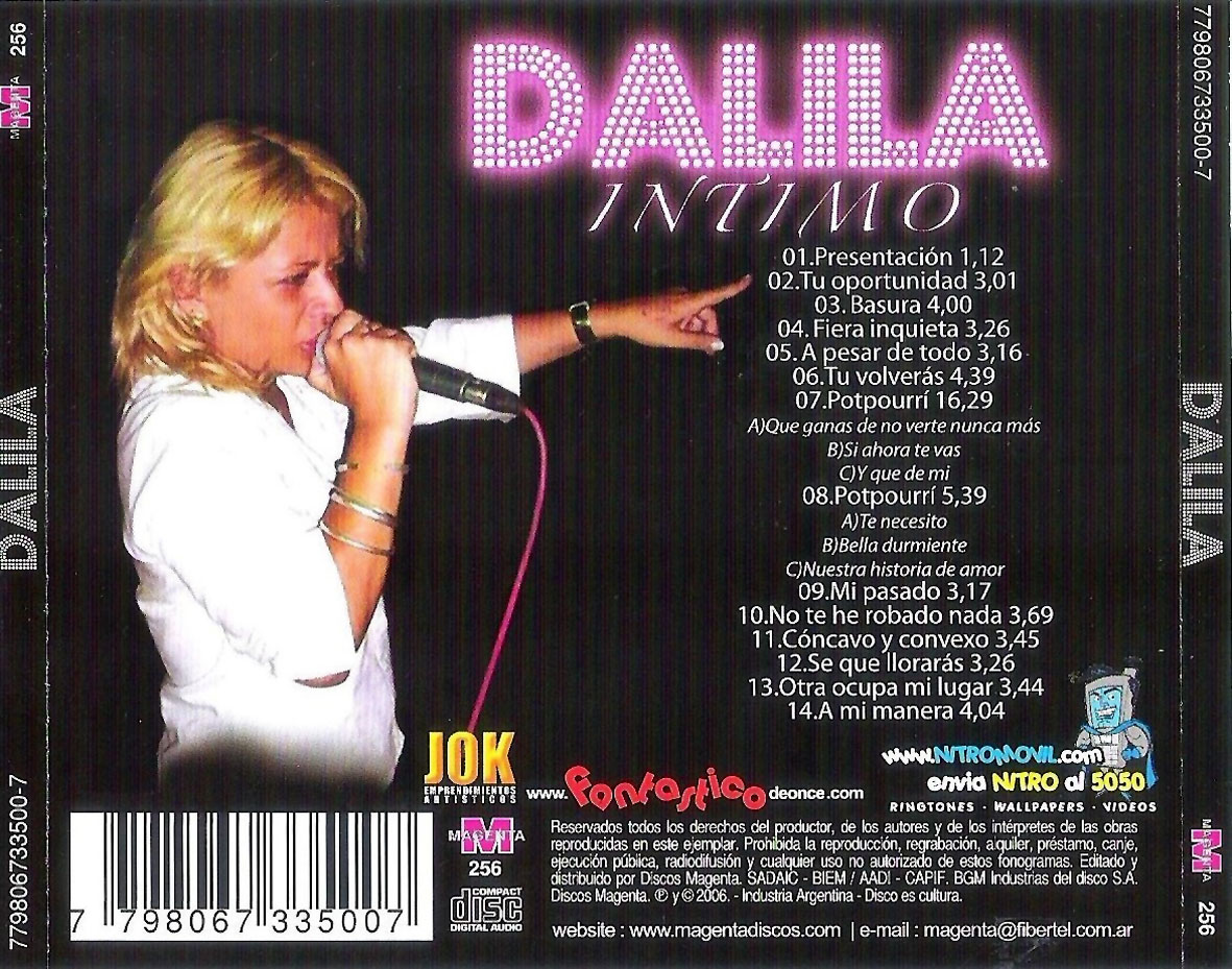 Cartula Trasera de Dalila - Intimo