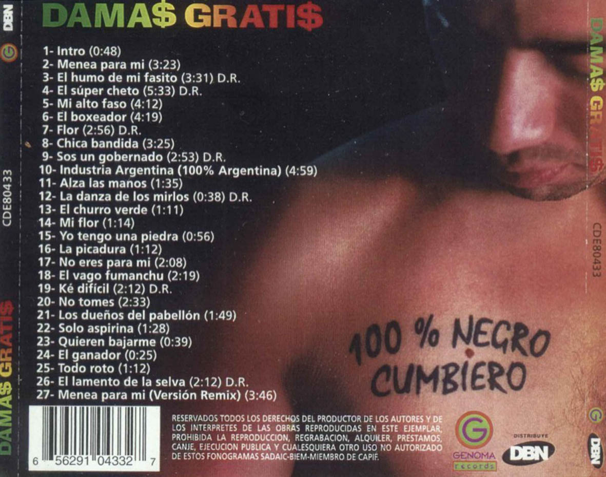 Cartula Trasera de Damas Gratis - 100% Negro Cumbiero