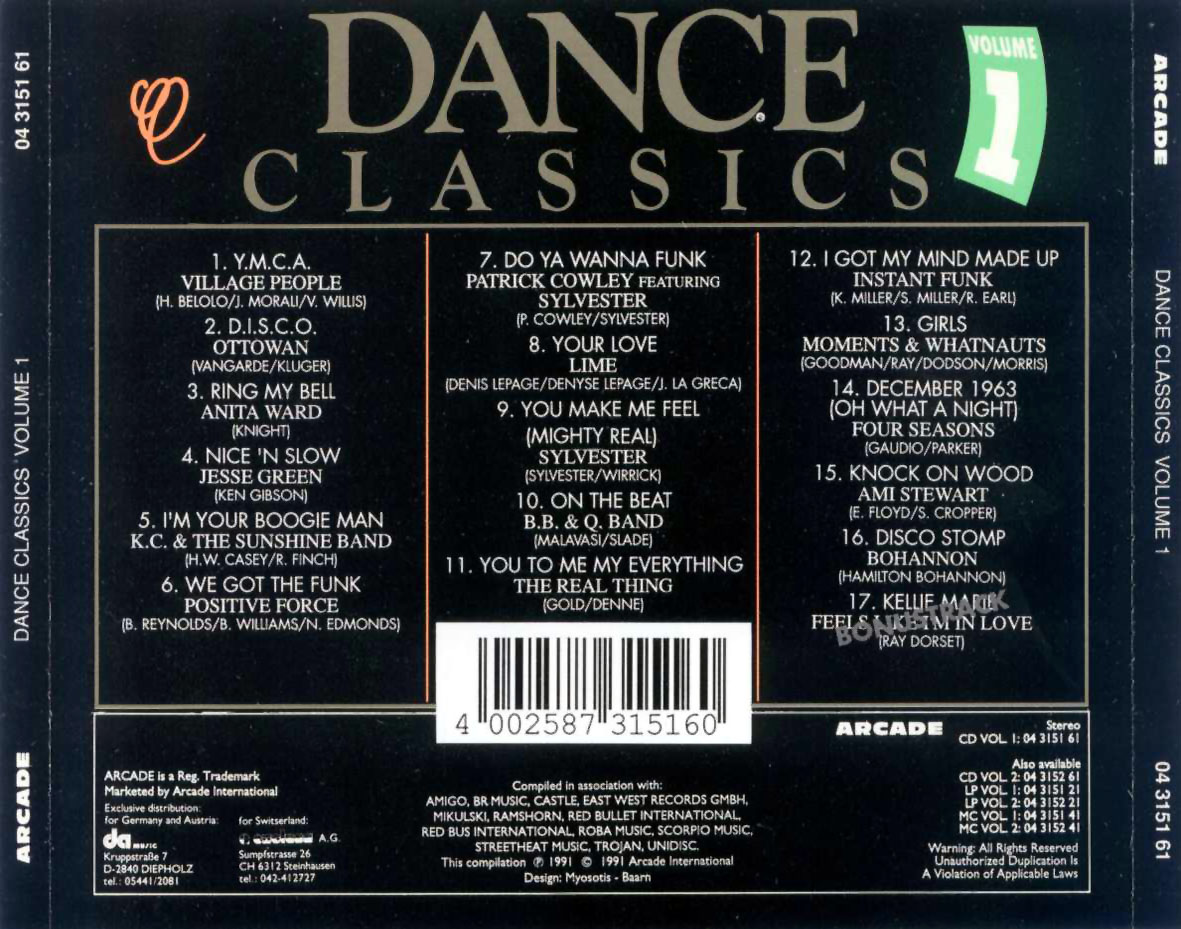 Cartula Trasera de Dance Classics Volume 1