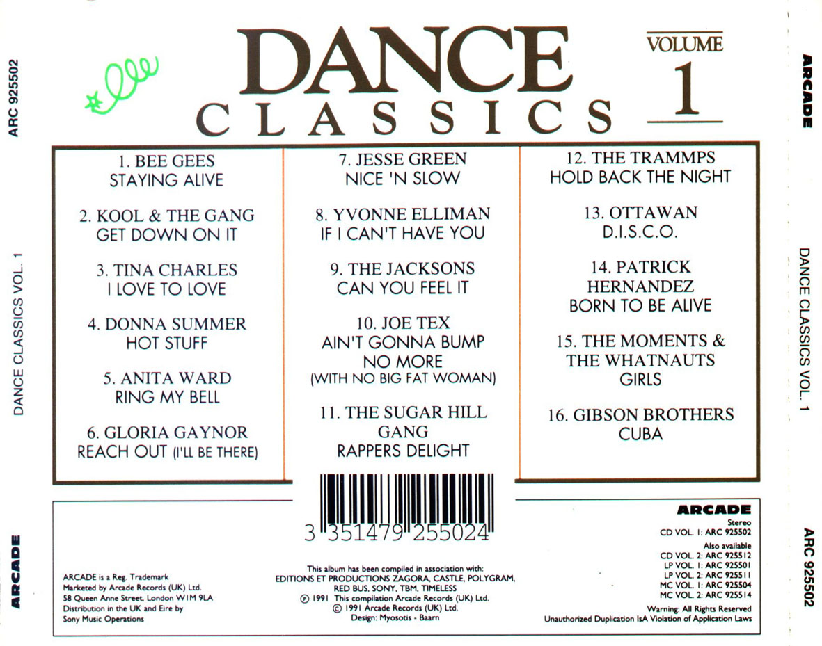 Cartula Trasera de Dance Classics Volume 1 (Edicion Reino Unido)