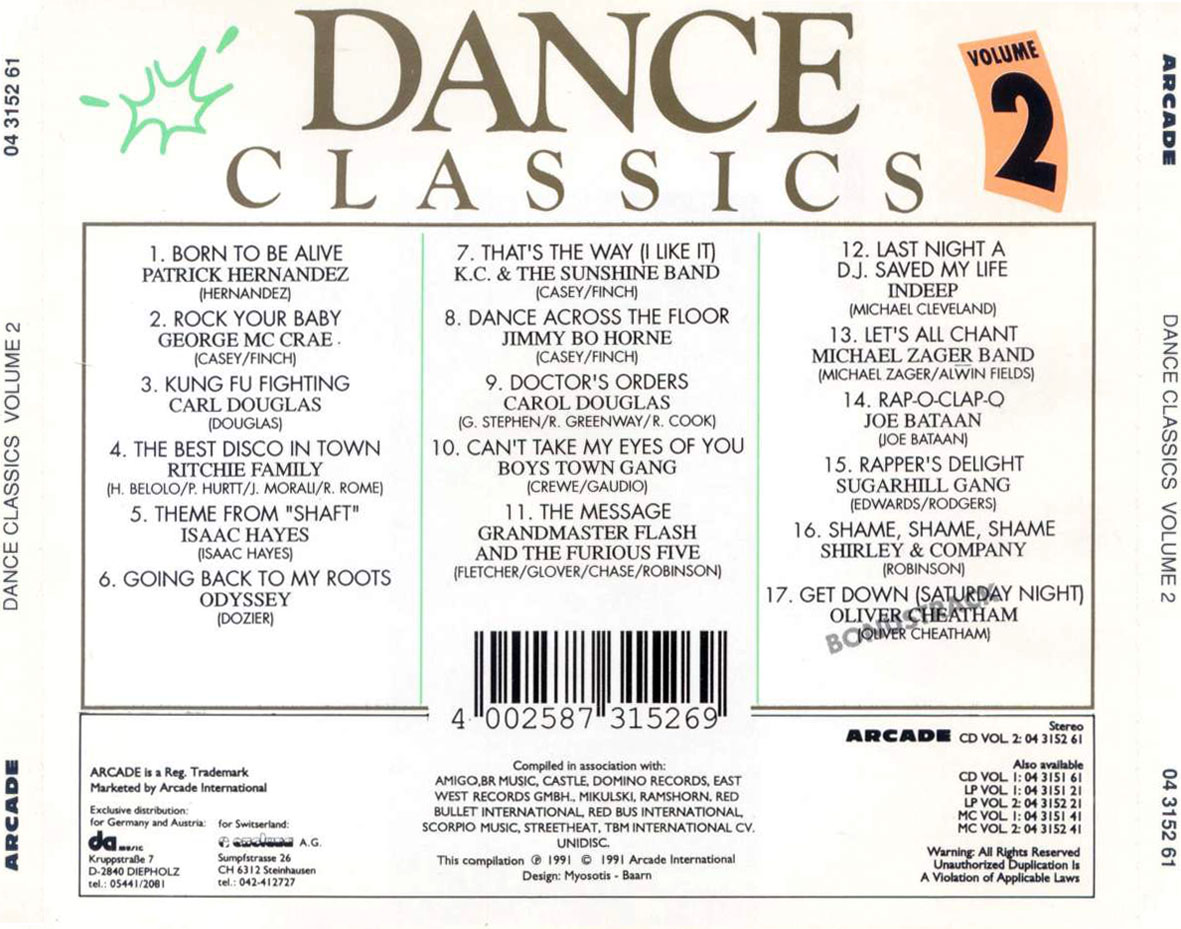 Cartula Trasera de Dance Classics Volume 2 (1991)