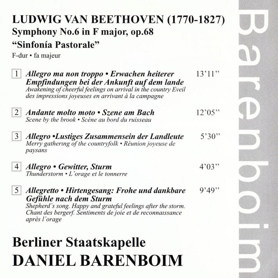 Cartula Interior Frontal de Daniel Barenboim - Beethoven Sinfonia 6