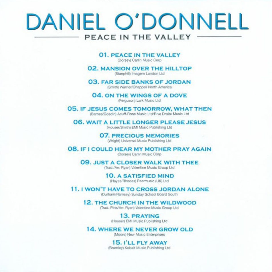 Cartula Interior Frontal de Daniel O'donnell - Peace In The Valley