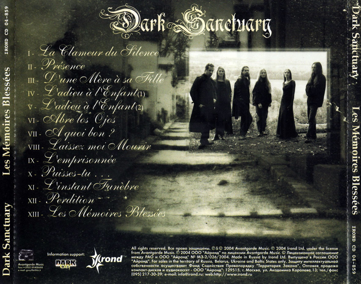 Cartula Trasera de Dark Sanctuary - Les Memoires Blessees