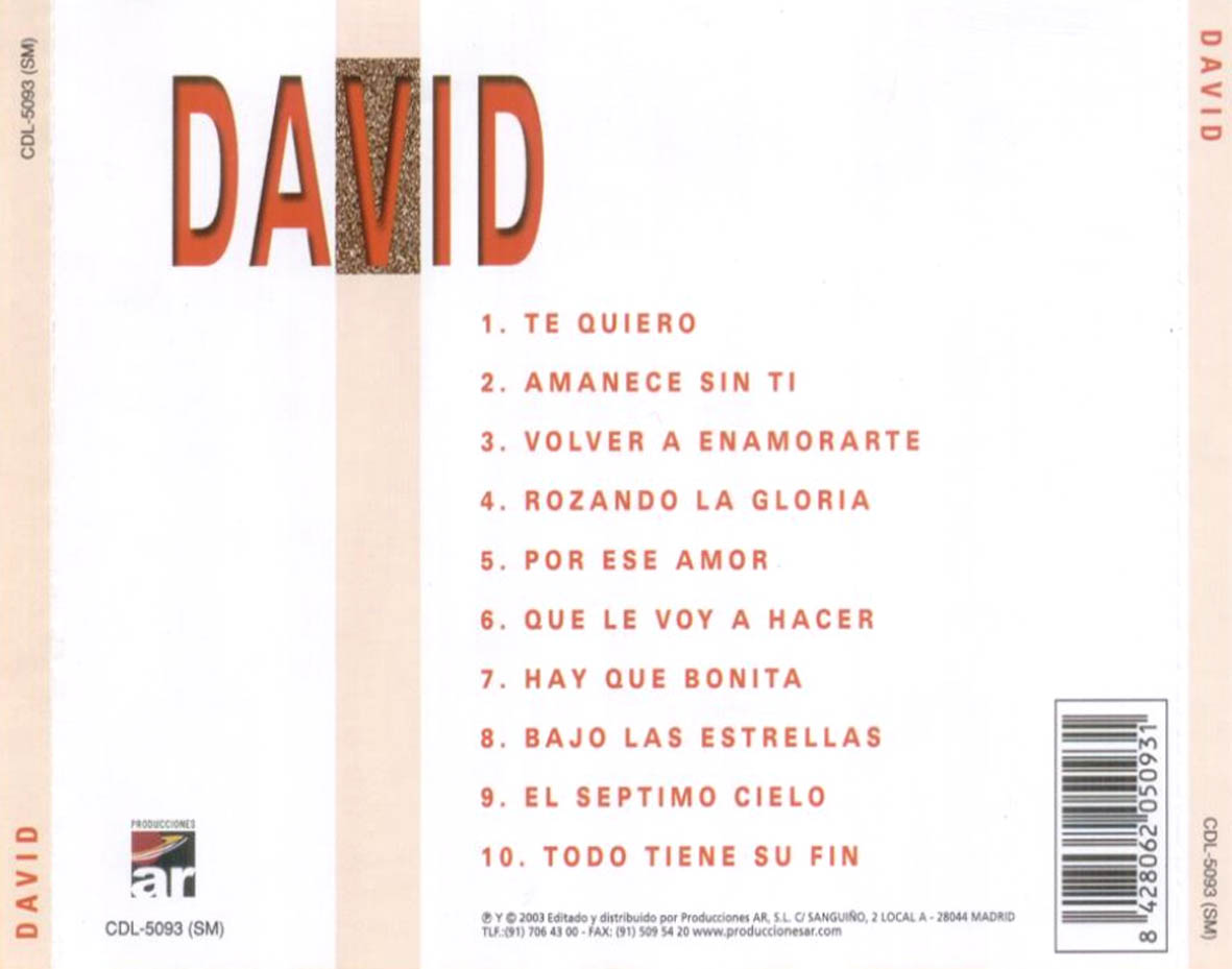 Cartula Trasera de David - David (2003)