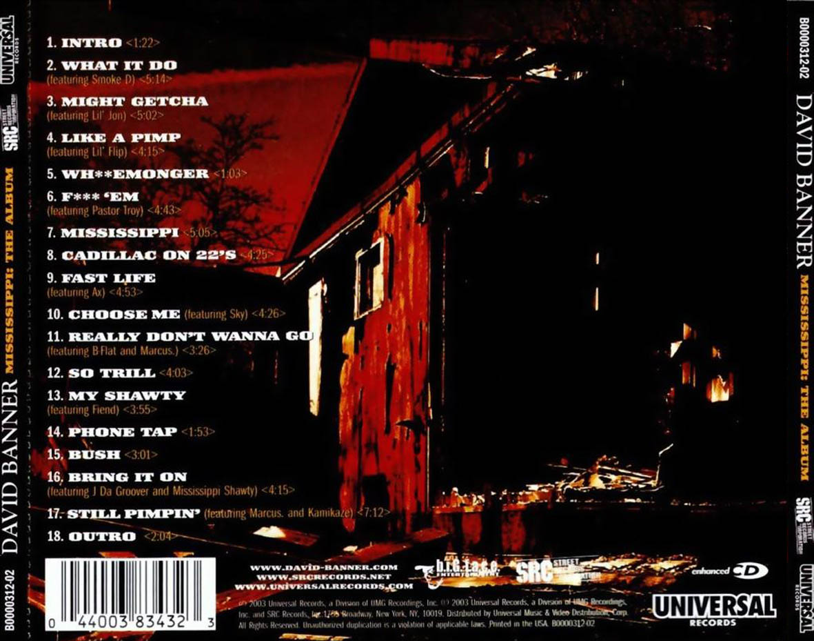 Cartula Trasera de David Banner - Mississippi: The Album