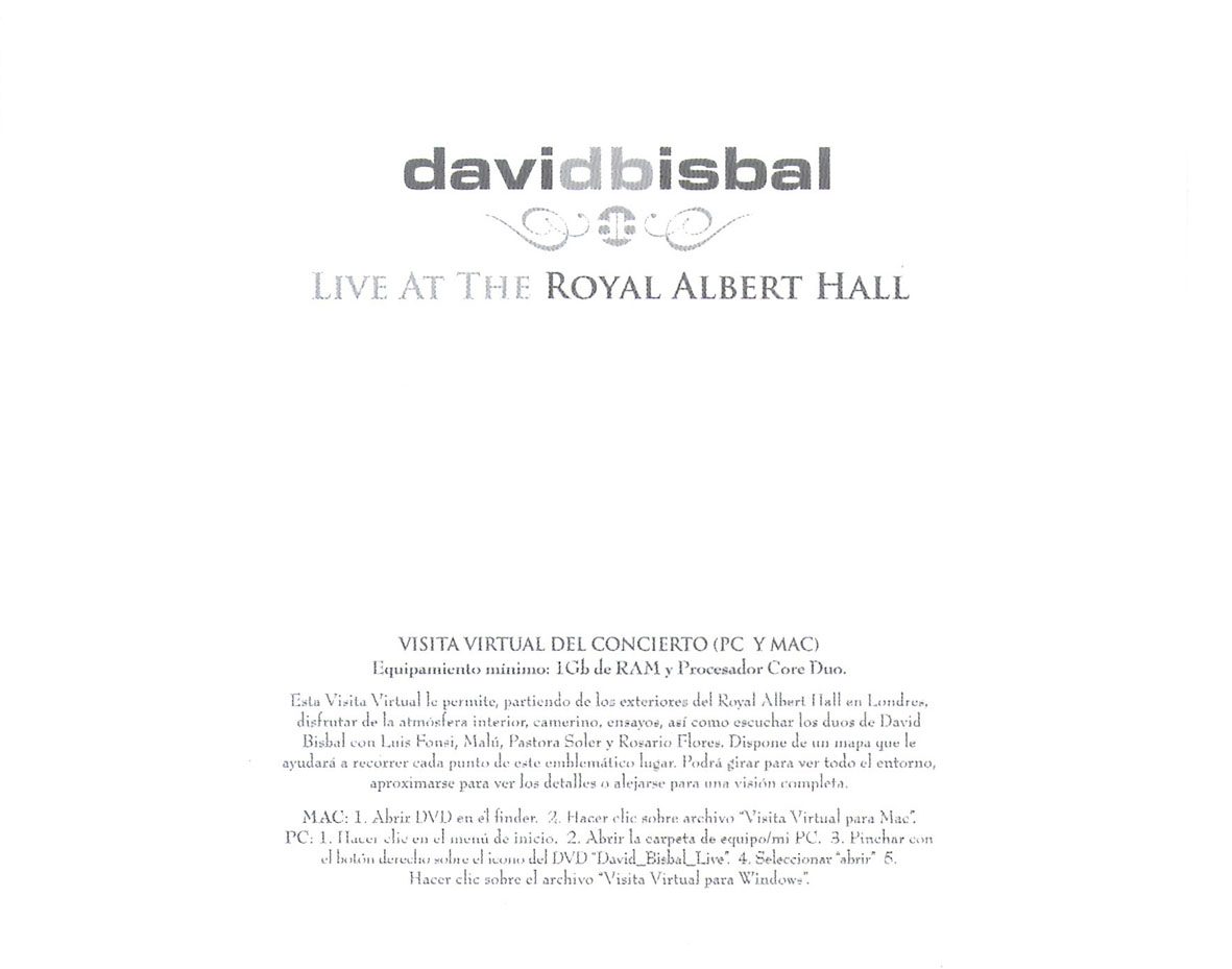 Cartula Interior Trasera de David Bisbal - Live At The Royal Albert Hall