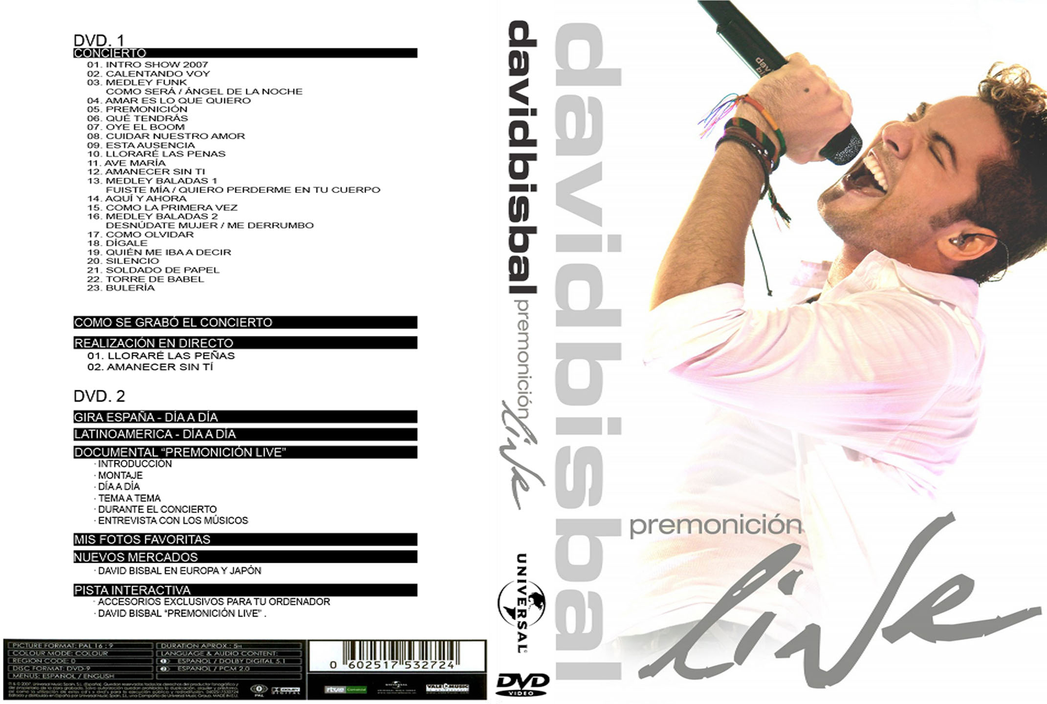 Cartula Caratula de David Bisbal - Premonicion Live (Dvd)