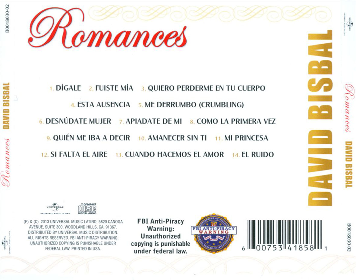 Cartula Trasera de David Bisbal - Romances