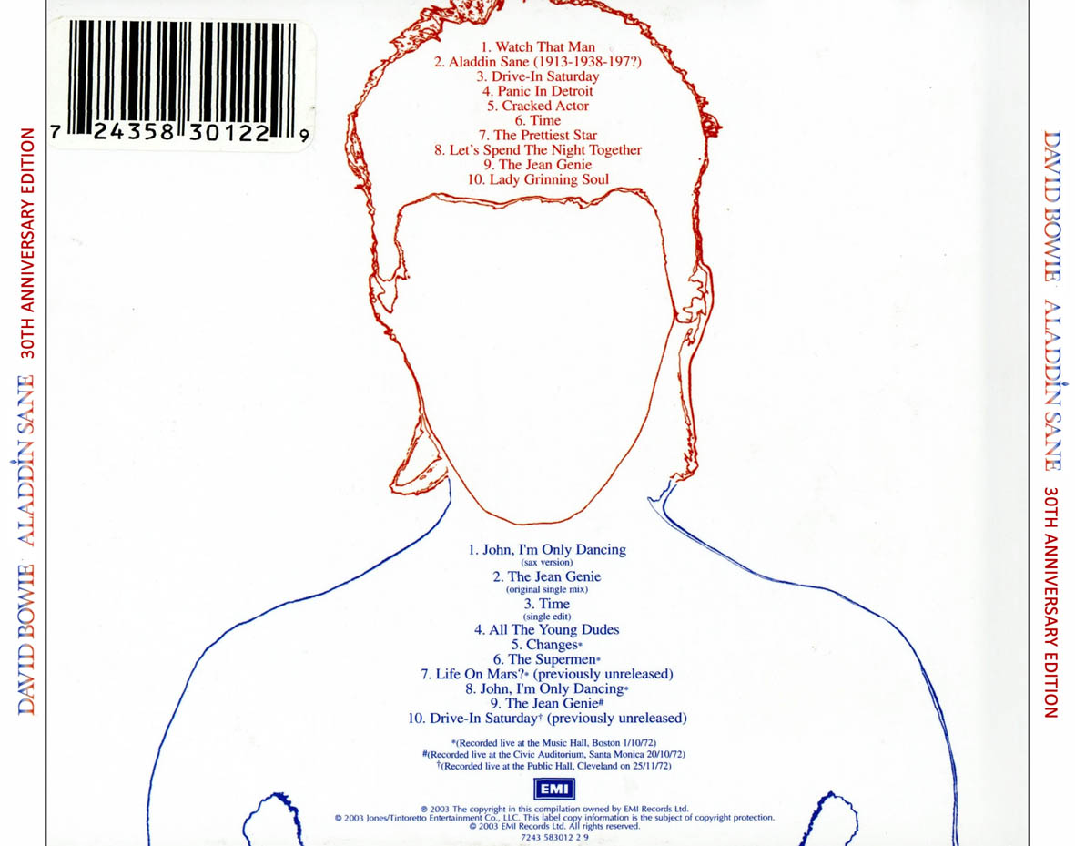 Cartula Trasera de David Bowie - Aladdin Sane (30th Anniversary Edition)