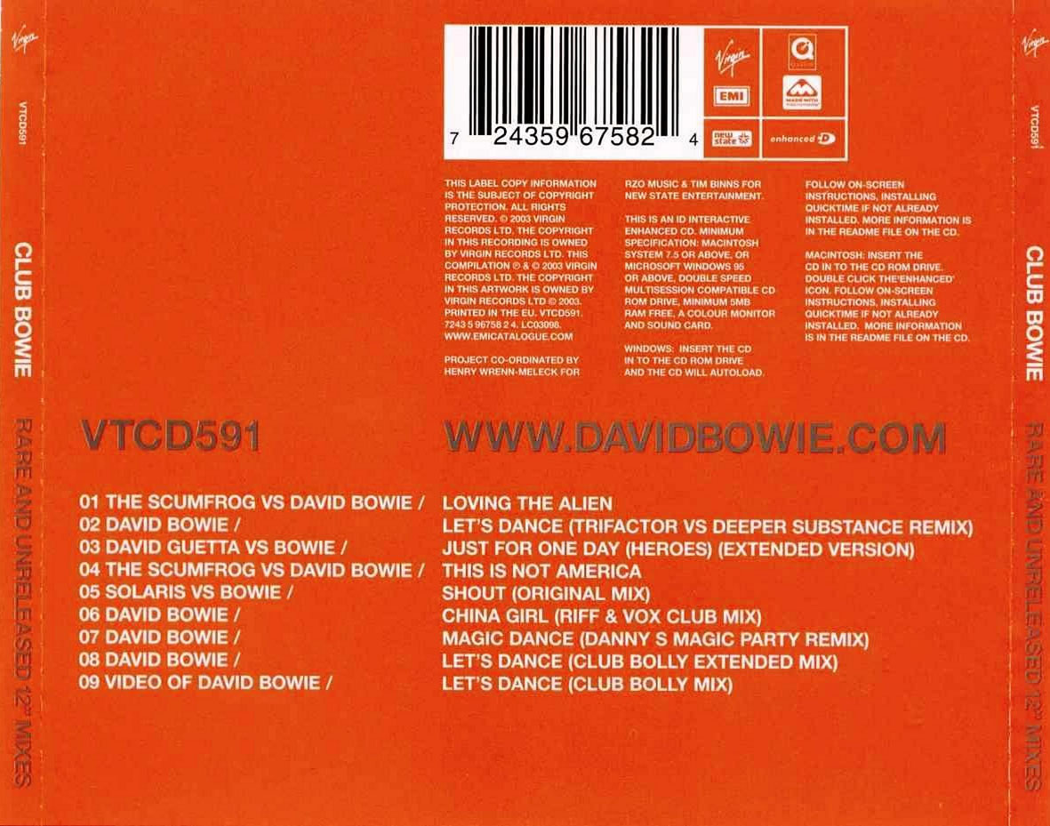 Cartula Trasera de David Bowie - Club Bowie