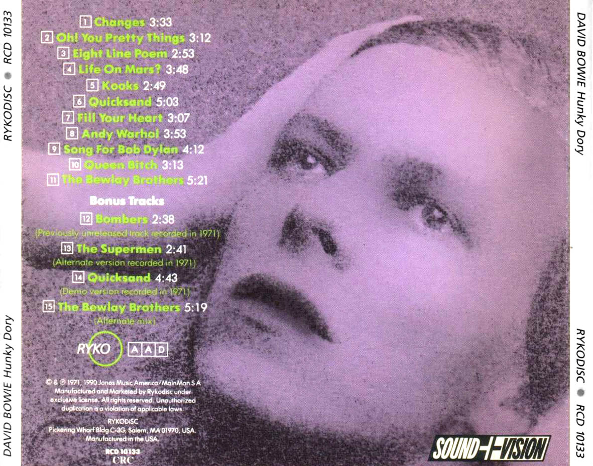 Cartula Trasera de David Bowie - Hunky Dory (1990)